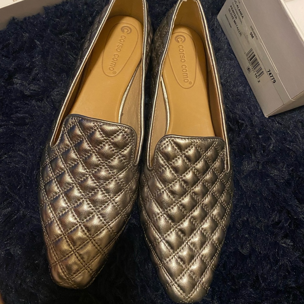 NWT Corso Como silver/pewter loafers